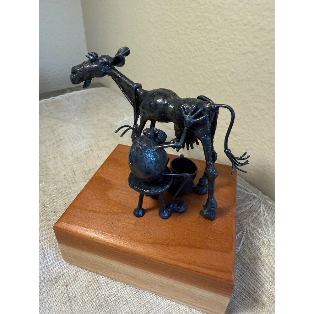 Greg Quayle Original Flea Metal Sculpture Vintage Flea Milking Cow RARE